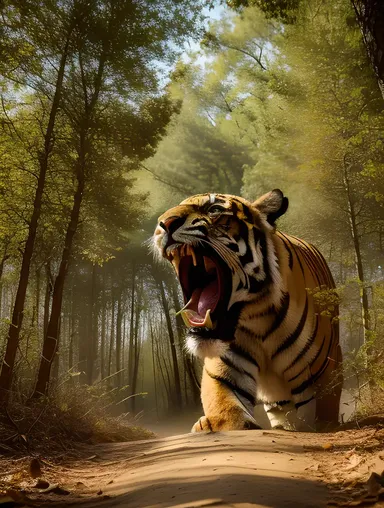 Tiger's Roar Echoes Through the Asiatic Forest
