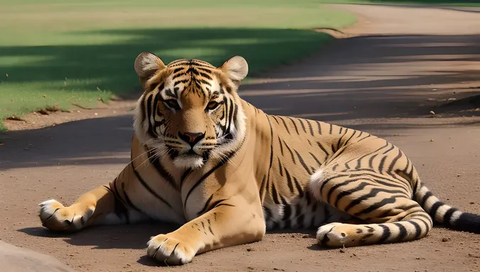 Tigon Lazes in Sun with Glistening Fur