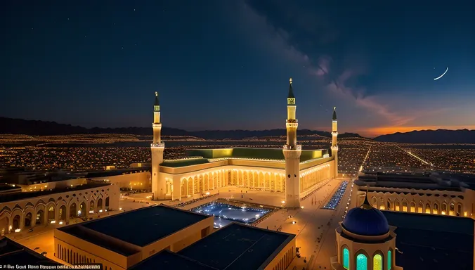 Time-Lapse Masjid Nabawi Exterior with Sunset and Stars