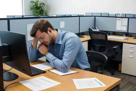 Tired Employee's Soft Zzzzz Escapes Busy Office