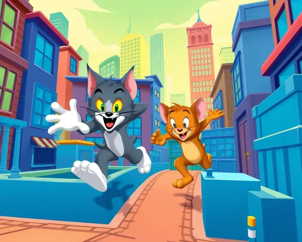 Tom Chases Jerry Through Cartoonish Cityscape in 3D Wallpaper