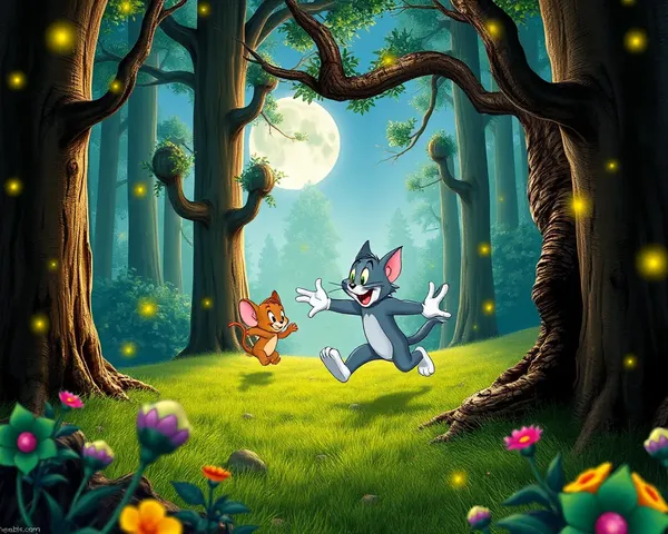 Tom Chases Jerry Through Magical Fantasy Forest in 3D Wallpaper