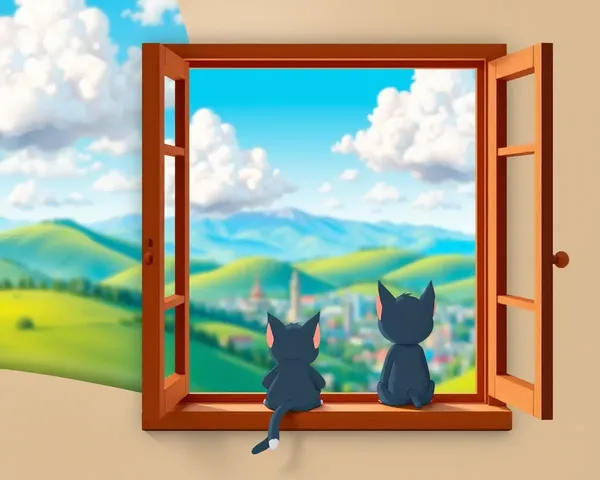Tom and Jerry Enjoy Whimsical Cityscape on Windowsill 3D Wallpaper