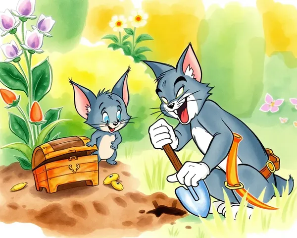 Tom and Jerry Treasure Hunt Png Image Watercolor Illustration