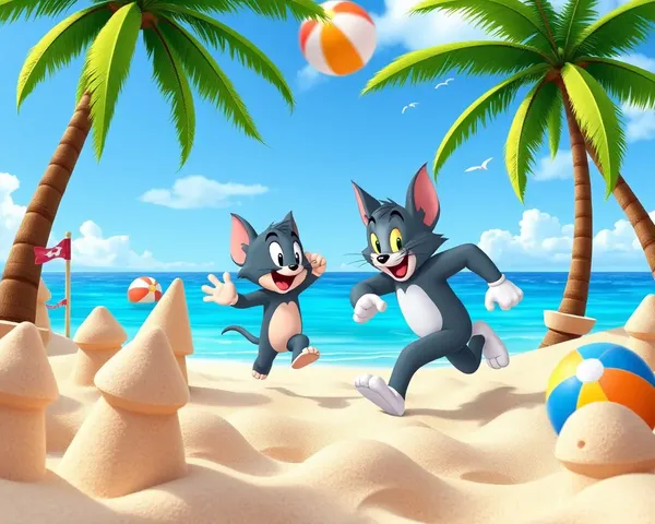 Tom and Jerry at Cartoonish Beachside in 3D Wallpaper