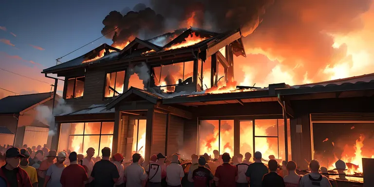 Toowoomba House Fire: Dramatic Illustration of Flames and Panic