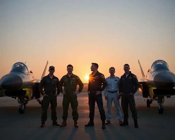 Top Gun Pilots Group Shot with Sun Setting Behind Them