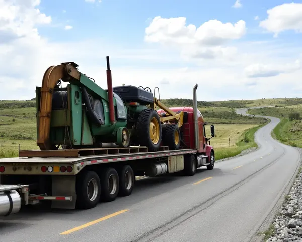 Tractor Trailer Hauls Heavy Machinery Load