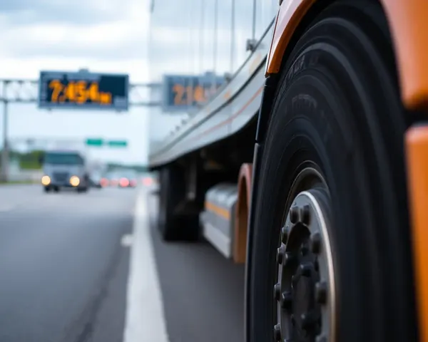 Tractor Trailer Tire Close-Up on Winding Highway