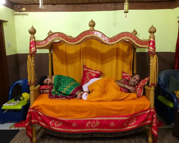 Traditional Charpai in Indian Setting with Family Sleeping