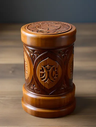 Traditional Hand-Carved Wooden Pestle on Antique Chest