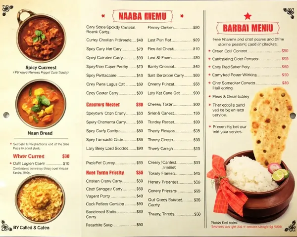Traditional Indian Dhaba Menu Card with Spicy Curries and Naan Bread
