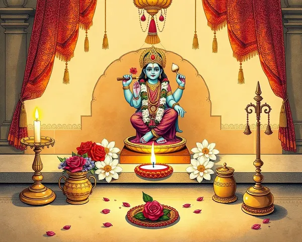 Traditional Indian Puja Setup with Krishna Idol and Incense Sticks