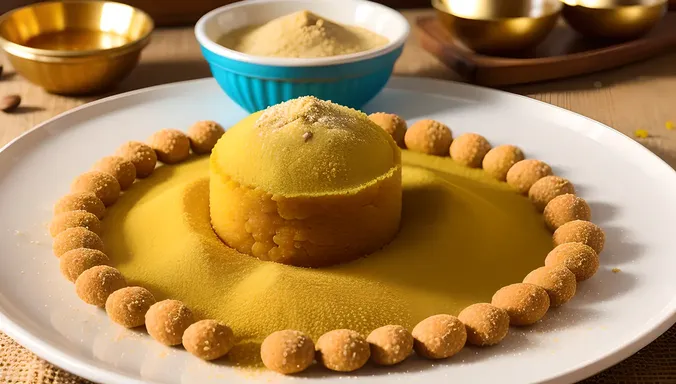 Traditional Indian Sweet Dish Laddu with Cardamom and Nuts
