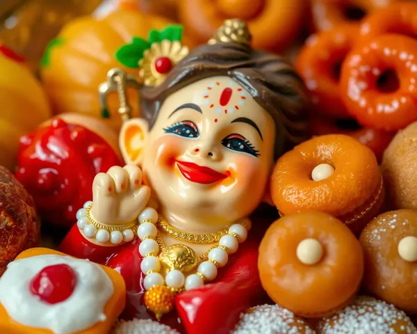 Traditional Indian Sweets Platter with Krishna Figurine Smiling