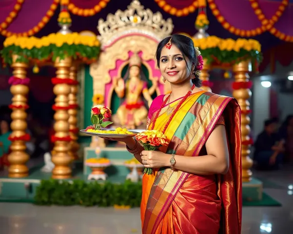 Traditional Indian Woman Invites to Mata Jagran Festival