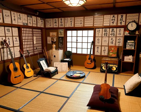 Traditional Instruments Fill Takiya's Tatami-Mat Room