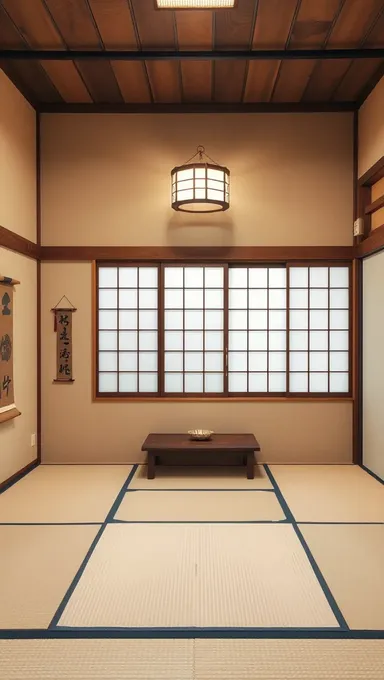 Traditional Japanese Room with Beige Background and Tatami Mat