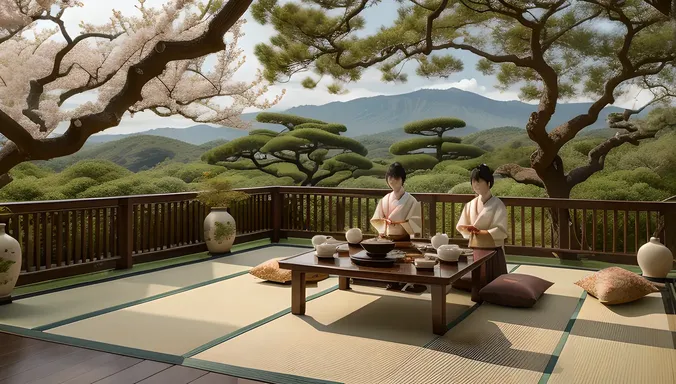 Traditional Japanese Tea Ceremony Under Buke Tree HD