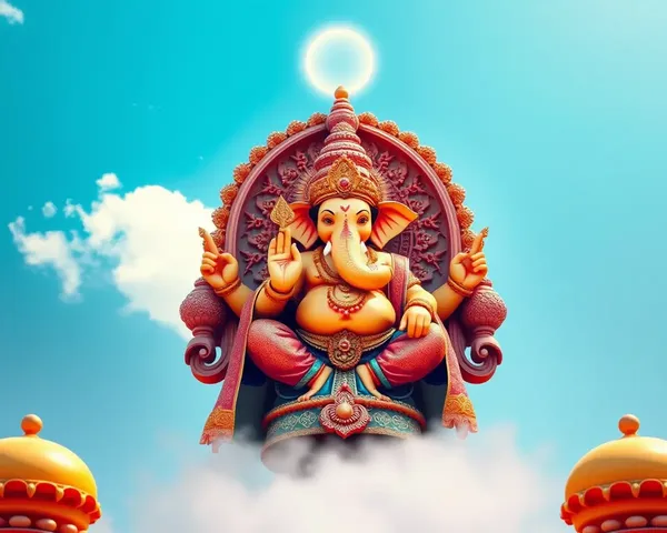 Traditional Kannada-Style Ganesha Idol Surrounded by Bright Blue Sky