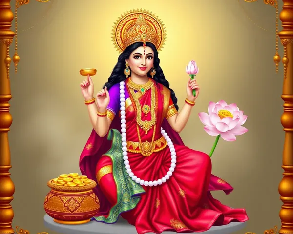 Traditional Laxmi Mata PNG with Red Sari and Gold Coins