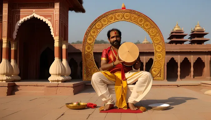 Traditional Mridangam Performance in Indian Setting