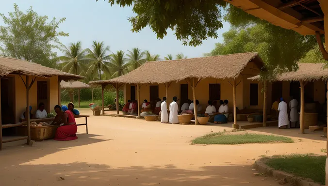 Traditional Tamilian Village Scene with Daily Life Activities