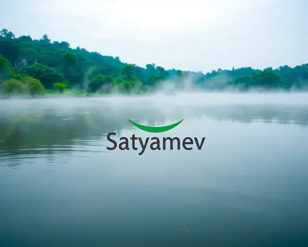 Tranquil Lake with Satyamev Jayate Logo and Morning Mist