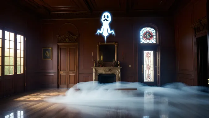 Translucent Bhoot Floating Above Haunted Mansion