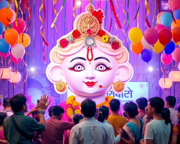 Transparent Krishna Janmashtami Celebration Scene with Giant Cutout