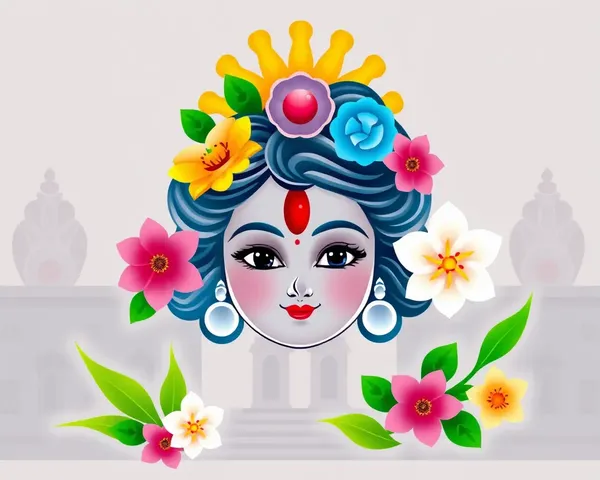 Transparent Lord Krishna's Face with Golden Halo and Flowers