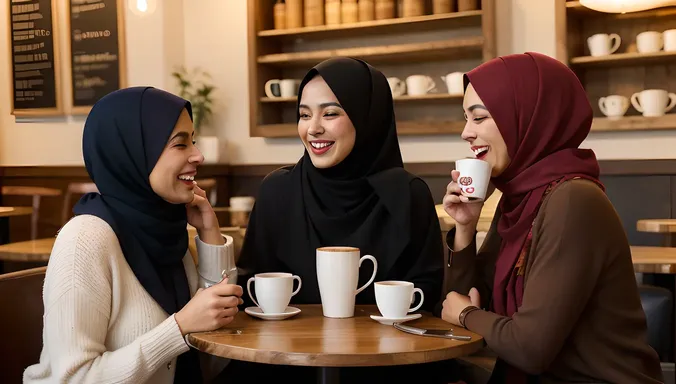 Trendy Burkha Woman in Cozy Café Chat