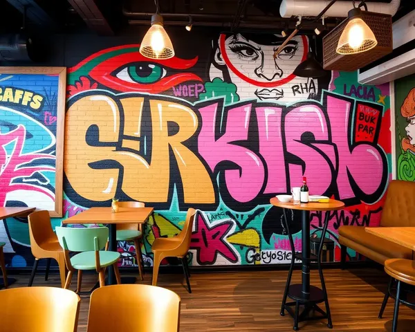 Trendy Cafe with Graffiti-Covered Wall Background