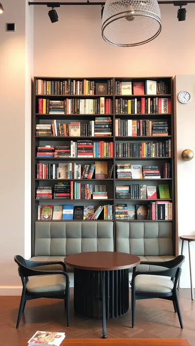 Trendy Coffee Shop with Normal Wall and Floor-to-Ceiling Bookshelf