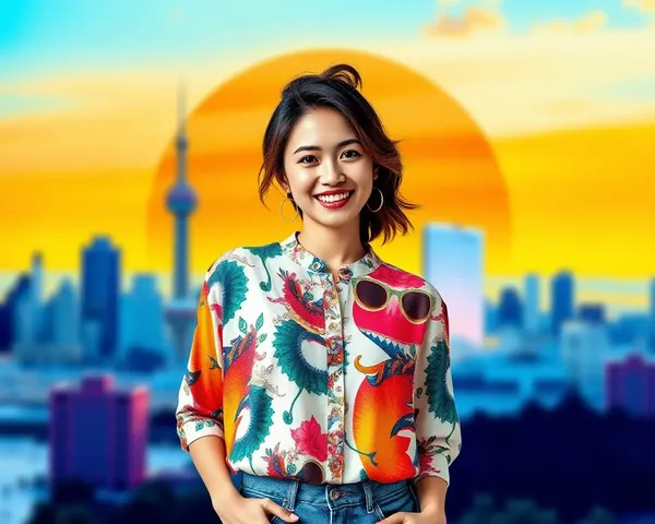 Trendy Woman Wearing Readymade Garment with Bright Smile PNG
