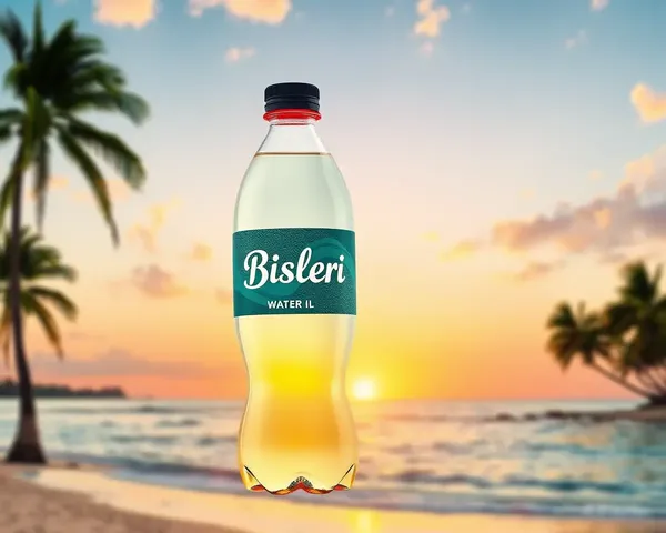 Tropical Beach Scene with Bisleri Water Bottle PNG