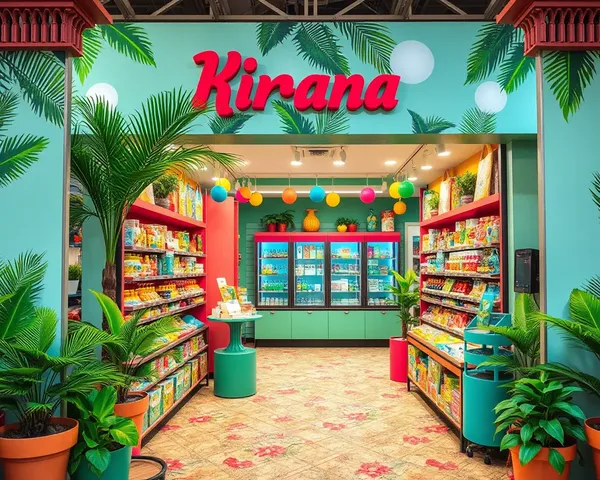 Tropical Kirana Store with Colorful Flex Design and Palm Trees