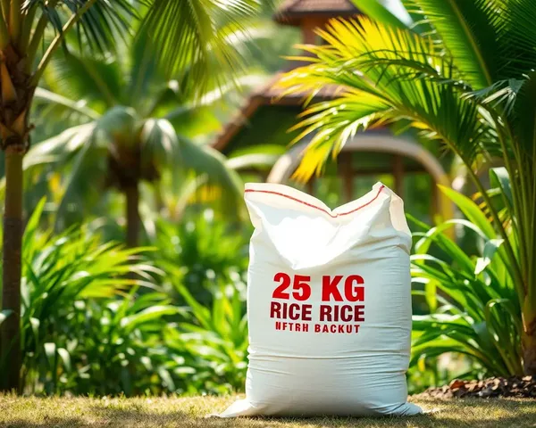 Tropical Setting with 25 kg Rice Bag and Lush Greenery PNG