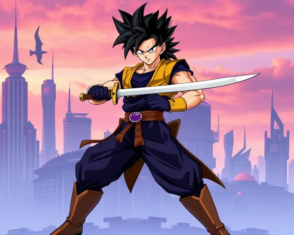 Trunks Standing Heroically with Futuristic Cityscape