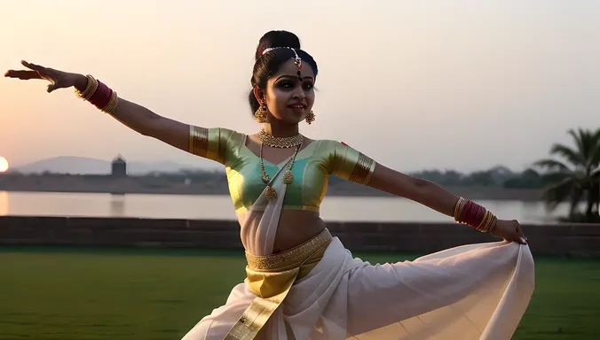 Twirling Bharatanatyam Dancer in Flowing White