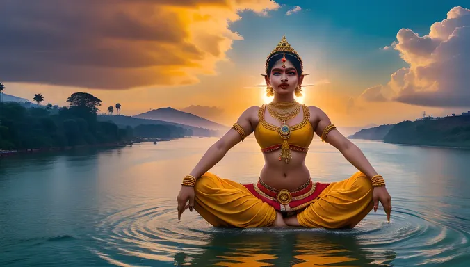 Ultra HD Nataraja Wallpaper with Swirling Clouds and Ganges River