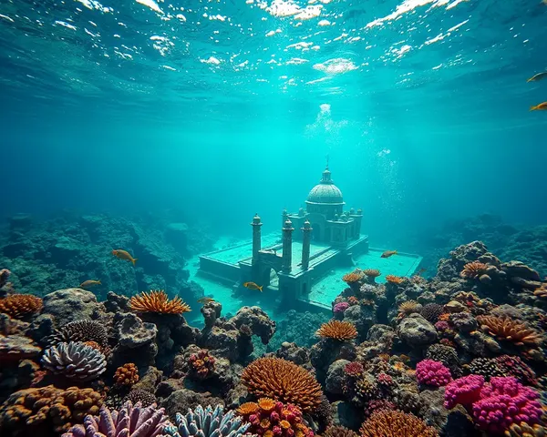 Underwater Scene with Sunken City Mockup Free from Pollution