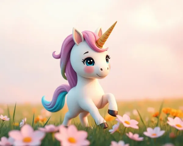 Unicorn Emoji Wears Rainbow Crown in Playful Field Scene