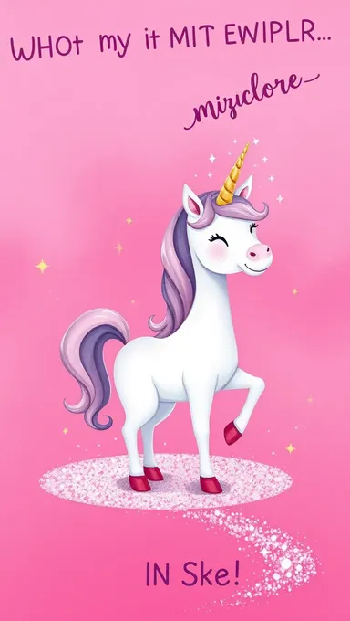 Unicorn Stands on Miraculous Pink Background with Glitter Trail