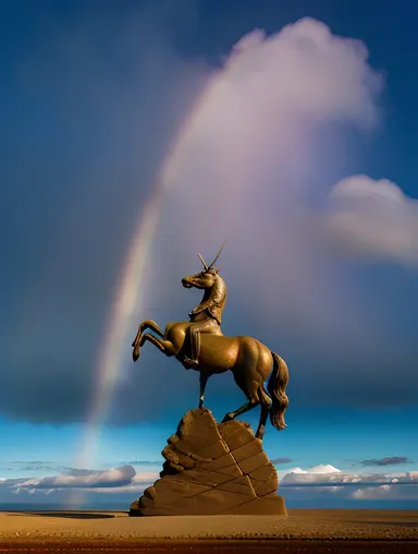 Unicorn Stone Carving in Swirling Clouds