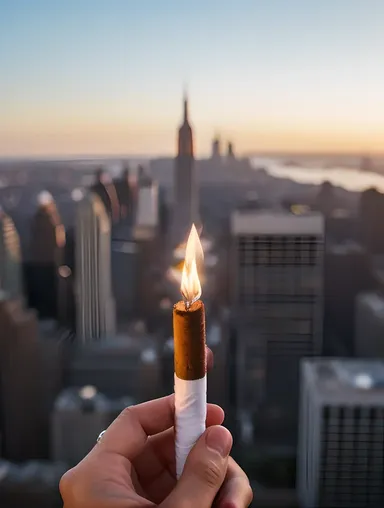 Urban Grit Smoking Girl's City Skyline Photo