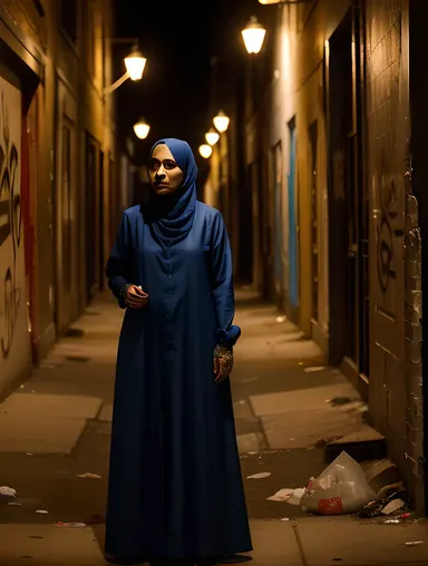 Urban Gritty Woman in Dimly Lit Burkha