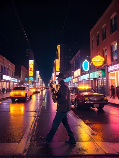 Urban Nighttime Saxophone Solo on Street Corner