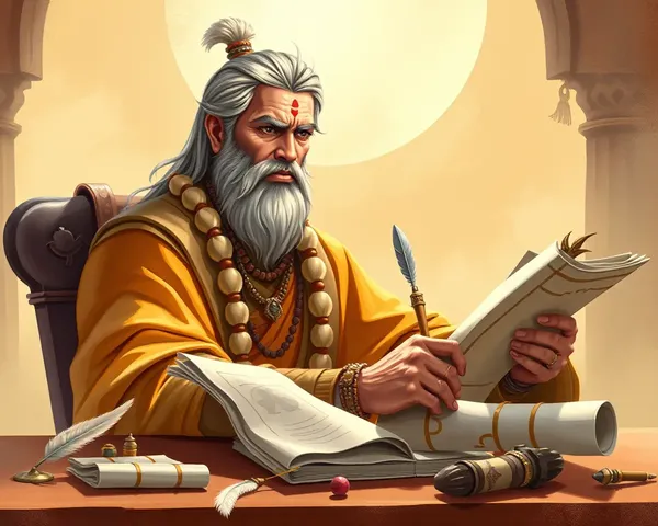 Valmiki at Desk Surrounded by Scrolls and Quills