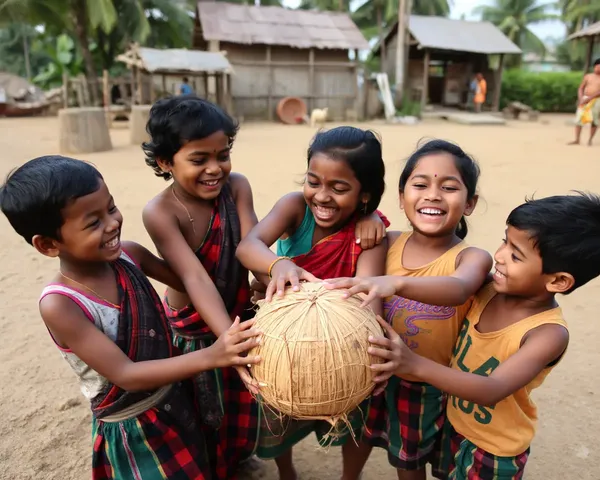 Vanniyar Children Play with Coconut Husk Ball in Rural Playground